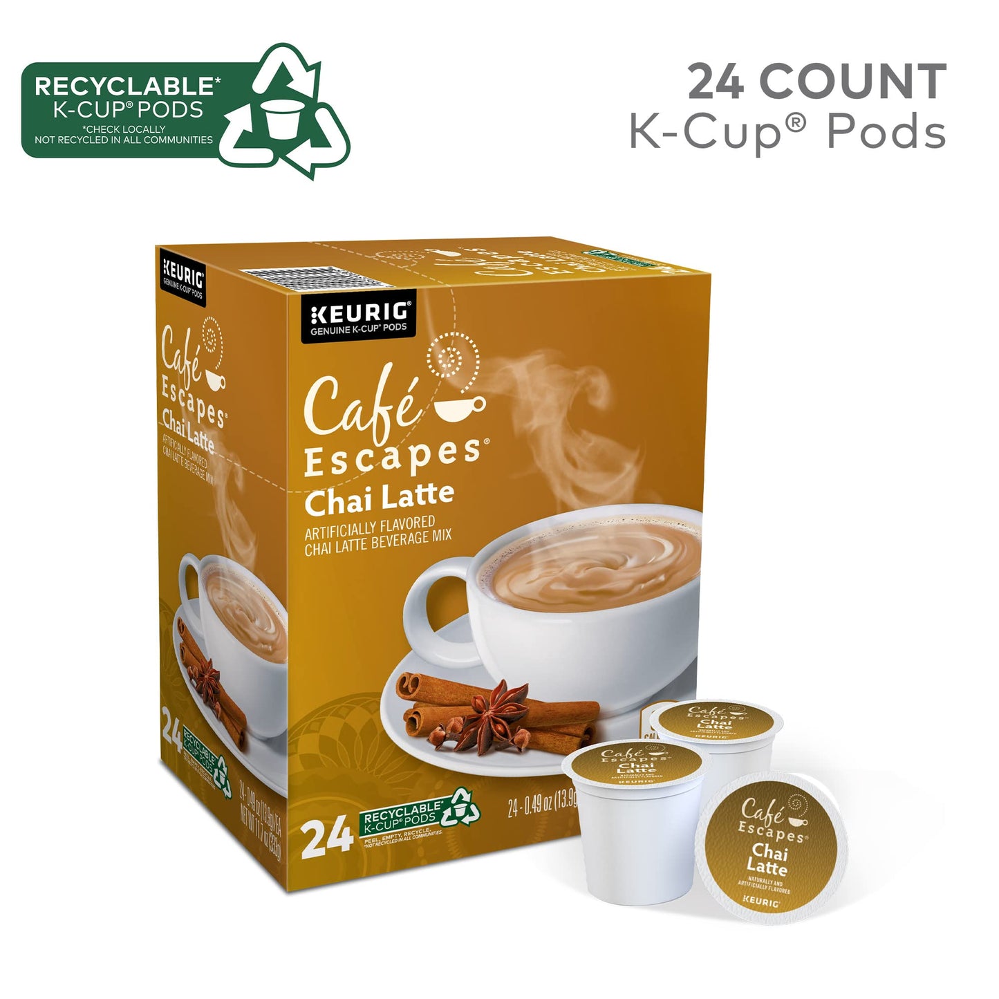 Café Escapes Chai Latte K-Cup Pods, 24 Count, Coffee, Model 5000203028