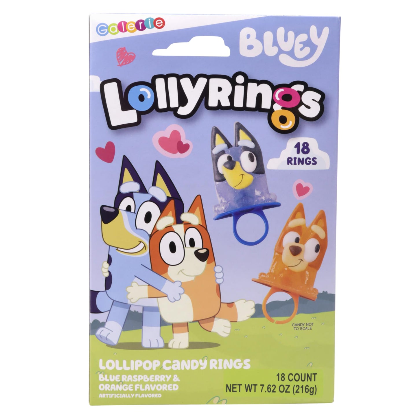 Galerie Bluey Lollipop Rings Orange and Blue Raspberry Flavored Individually Wrapped Party Favor Candy Box of 18