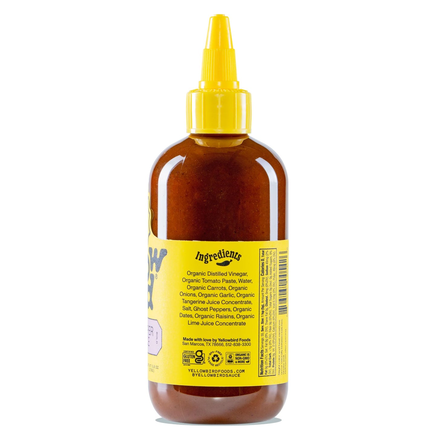 Yellowbird Organic Ghost Pepper Hot Sauce, 9.8 oz, Made with Organic Tomatoes, Garlic, & Dates, Real Hot, Pack of 1