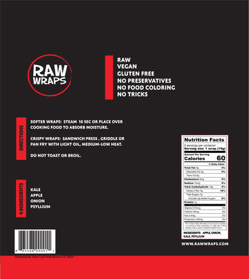 Raw Wraps Gluten Free Kale Tortilla Wraps, Vegan, Non-GMO, Low Carb, 3.3 Ounce Pack