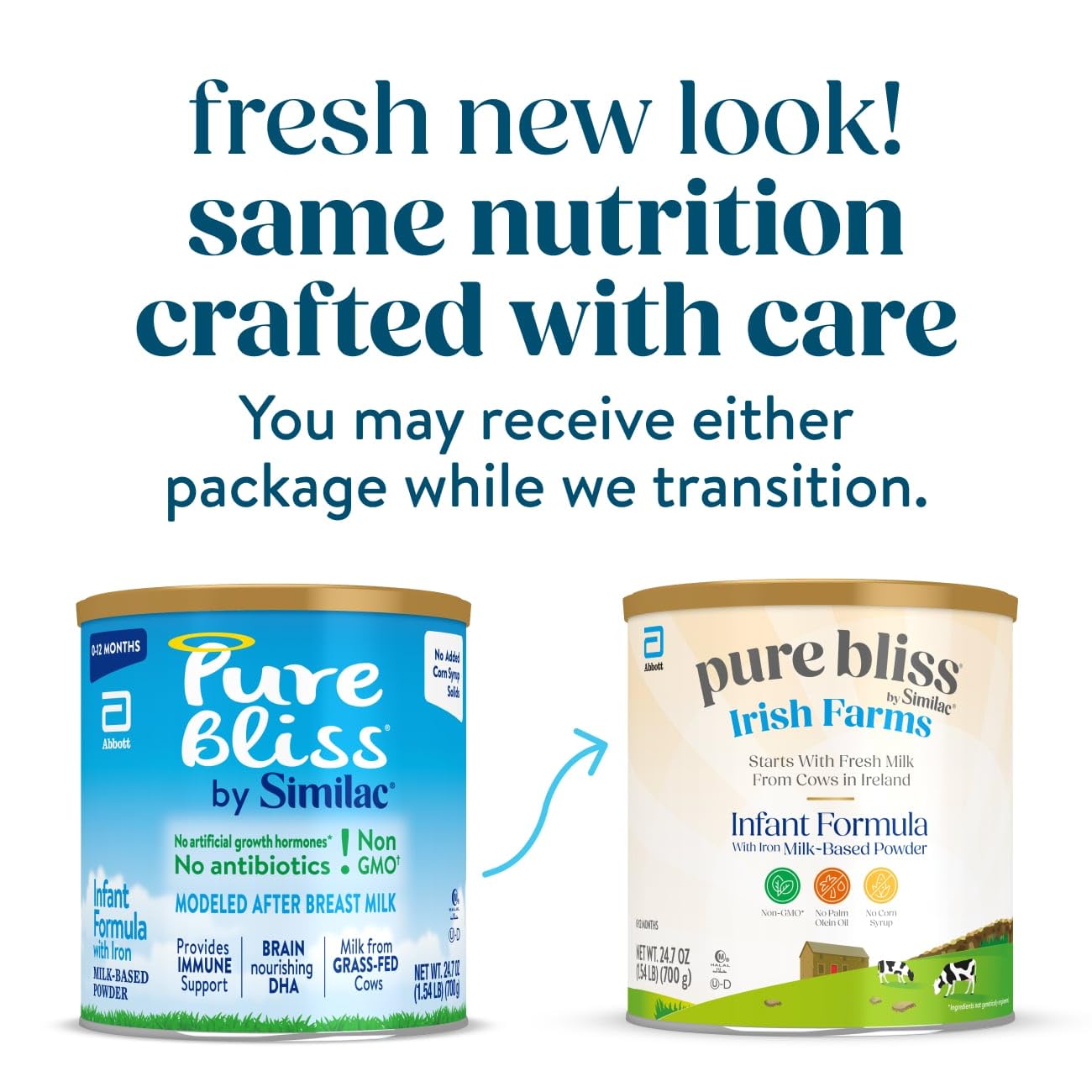 Pure Bliss By Similac Irish Farms Infant Formula, Easy To Digest, Non-Gmo, Powder, 24.7-Oz Can, Pack Of 6