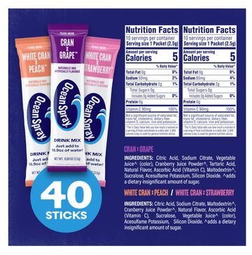 Ocean Spray Variety Pack Zero Sugar Powder Drink Mix Packets With Real Cranberry Juice Powder, 100% Vitamin C, No Synthetic Dyes
