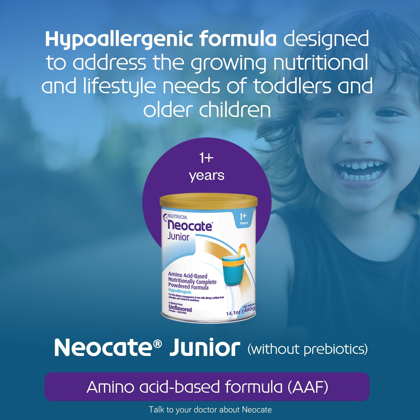 Neocate Junior Hypoallergenic Amino Acid-Based Formula Without Prebiotics - Formula For 1+ Years (Toddler, Kid And Teens) - Unfl
