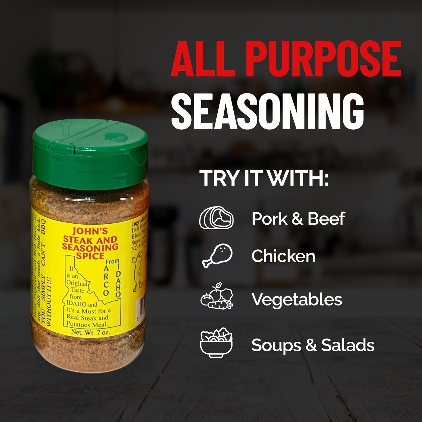 John’s Steak and Seasoning Spice, Original Flavor, Gluten-Free, 7 oz, Green