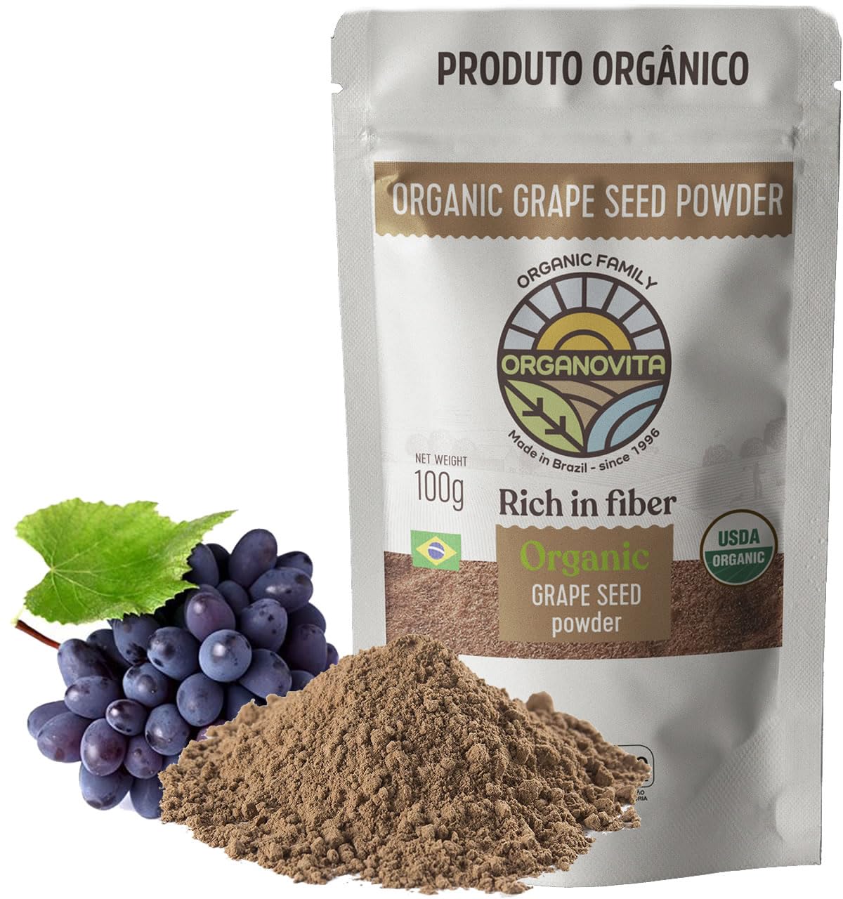 ORGANOVITA | Organic Grape Seed Powder | Blend in Smoothies, Cakes | High Fiber Content, Cold-Pressed Natural Ingredients | Glut