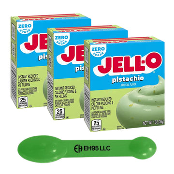 (Pack of 3) Jell-O Pistachio Instant Reduce Calorie Pudding & Pie Filling Mix 1 oz - 2 in 1 Measuring Spoon Included