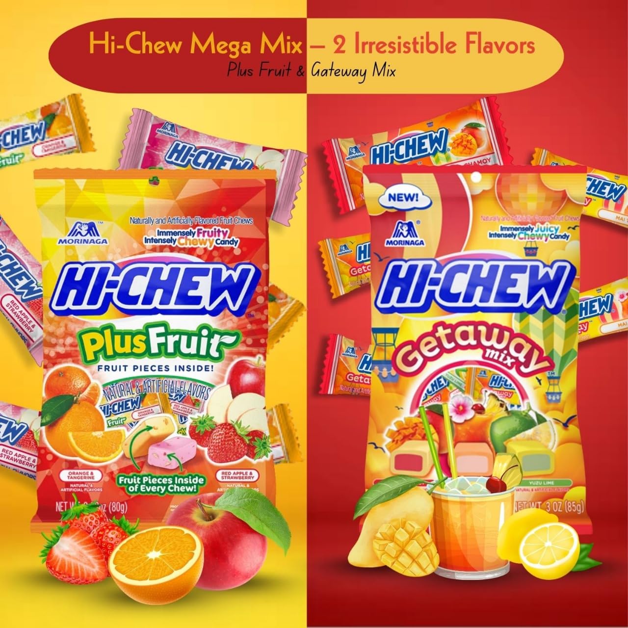 Endless Savings Hi Chew Candy Variety Mix – Pack of 2 Bags, Includes Getaway & Plus Fruit Flavors, Individually Wrapped for Sharing