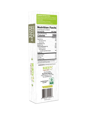 Big Green Organic Food- Organic Millet Capellini, Gluten-Free, Lectin-Free, Non-Gmo, Vegan, 6G Of Protein, Wheat And Rice Altern