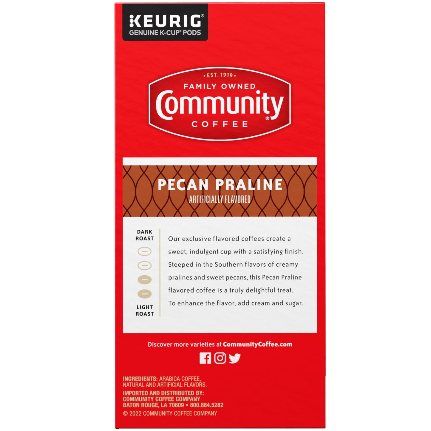 Community Coffee Pecan Praline Medium Roast Single Serve Keurig K-Cup Pods 32 Ct Box