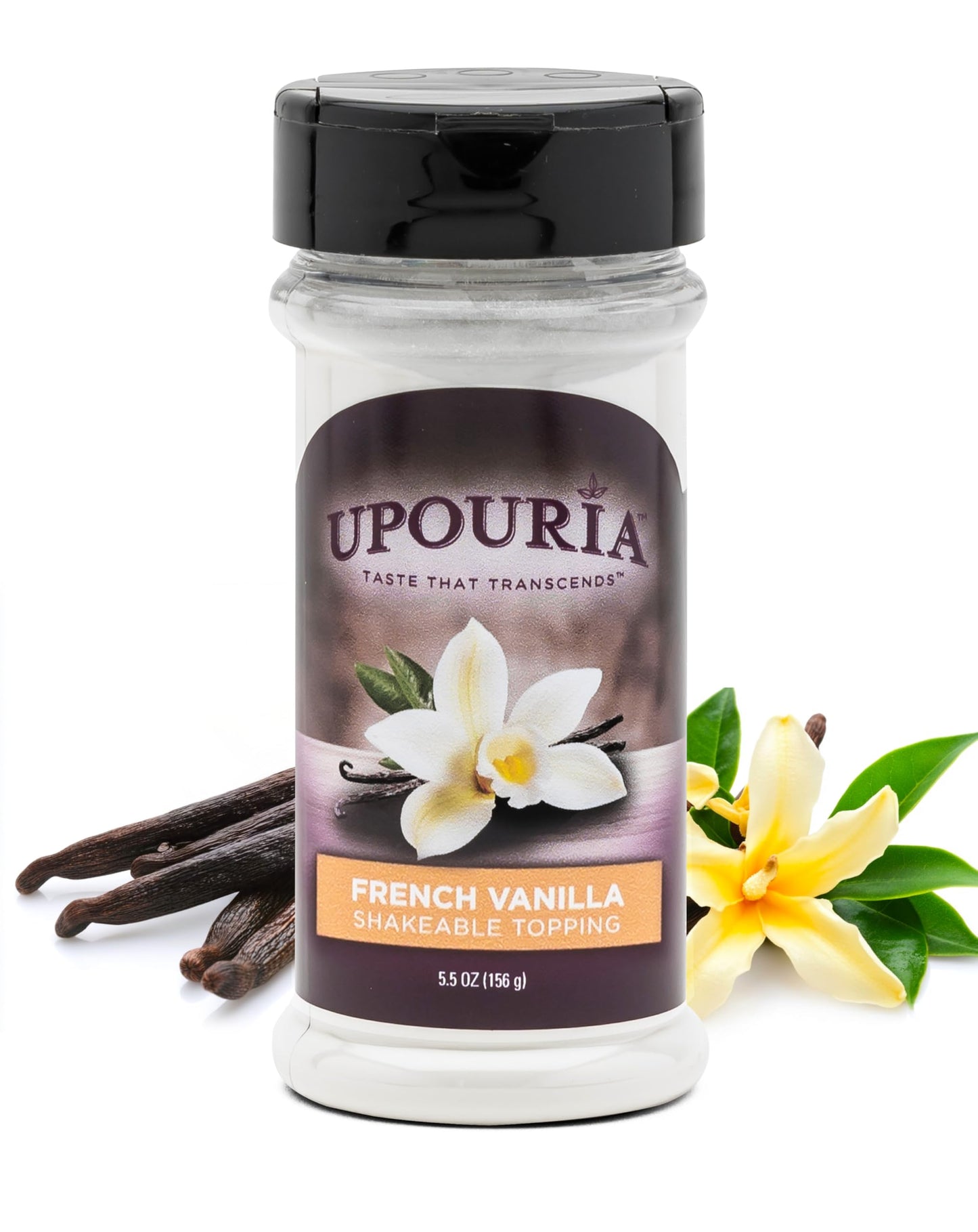 Upouria Vanilla Flavored Shakable Topping for Coffee, Lattes, Desserts, Gourmet Vanilla Taste, 5.5oz