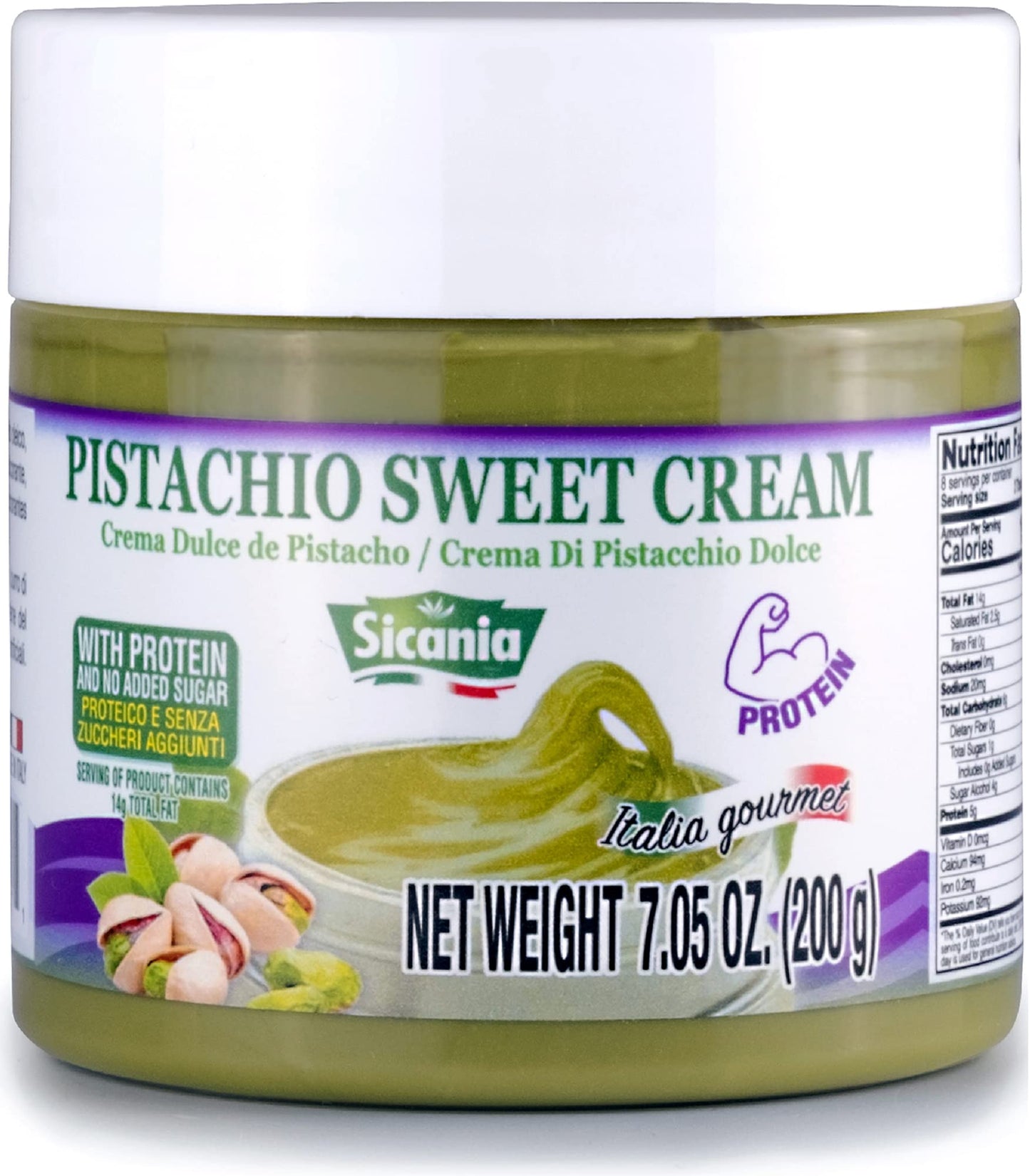 SICANIA Premium Pistachio Protein Sweet Cream, 7.05 oz (200g) - 100% Italian Made - Guilt-Free Indulgence - Gluten-Free, Non-GMO
