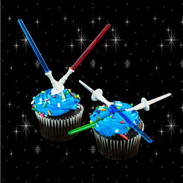 Super Z Outlet Light Sabre Cupcake Toppers - 12 Pack, 4 Tall, Assorted Colors, Plastic Picks for Birthday Parties and Events