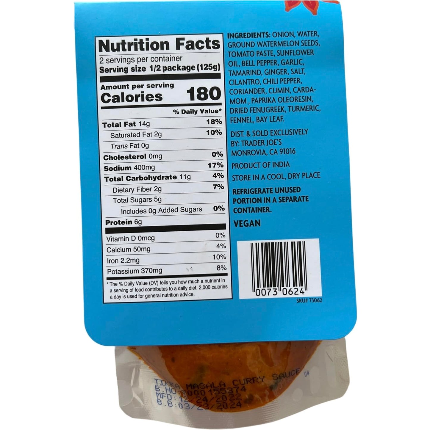 Trader Joe's Tikka Masala Curry Sauce, Vegan, Tomato-based, 8.8 oz (Pack of 1)