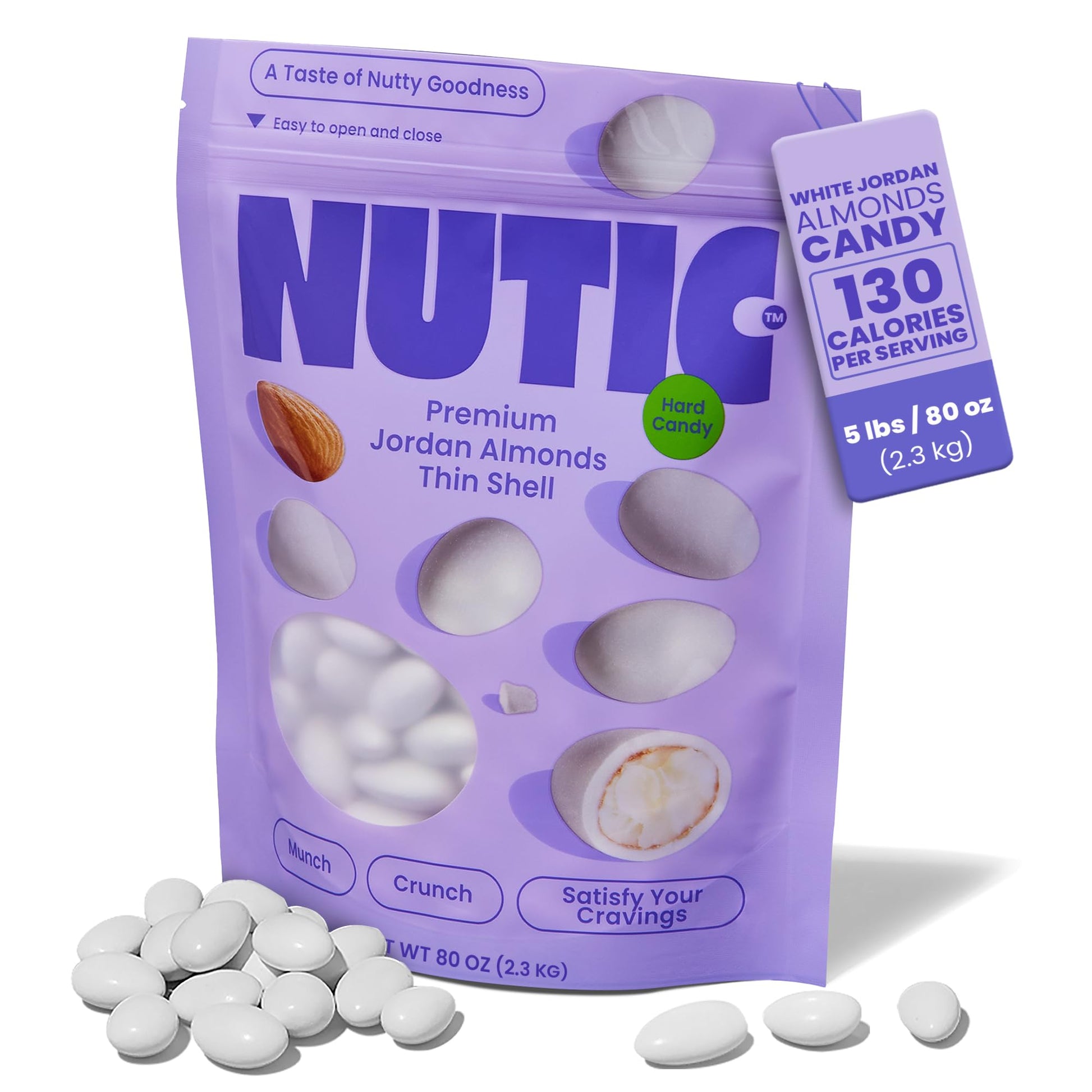 Nutic White Jordan Almonds - 5Lb, Premium Thin Shell, Elegant Italian Confetti Candy For Weddings, Holidays, And Birthdays, Fres