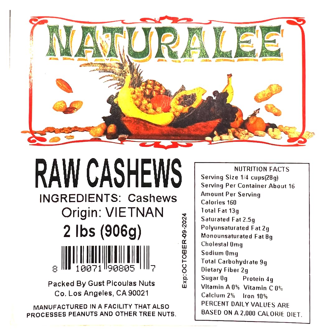 Naturalee Cashews 2 Lbs - Raw, Unsalted - Natural Heart Healthy Snack