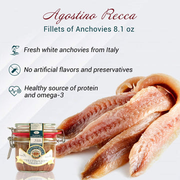 Agostino Recca Anchovy Fillets In Olive Oil, 230G (8.1Oz), Wild Caught From Italy, For Pizza, Pasta, Salads