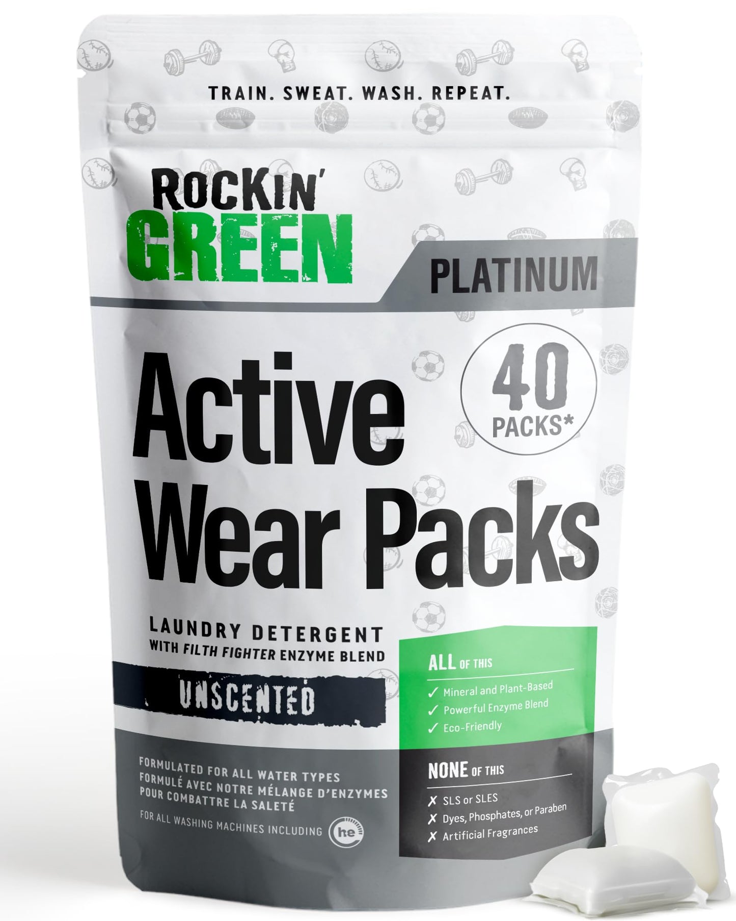 Rockin' Green Laundry Detergent Pods, Plant Based, All Natural Laundry Detergent Pods, Vegan And Biodegradable Odor Fighter, Saf