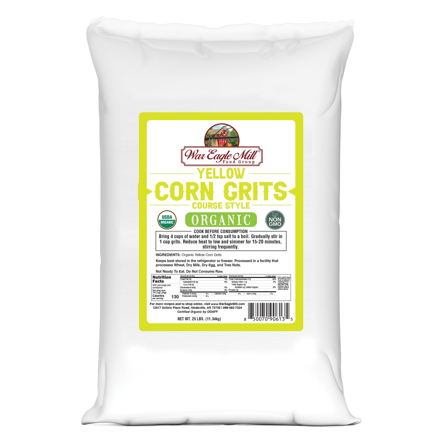 War Eagle Mill Organic Yellow Corn Grits, 25 Pounds