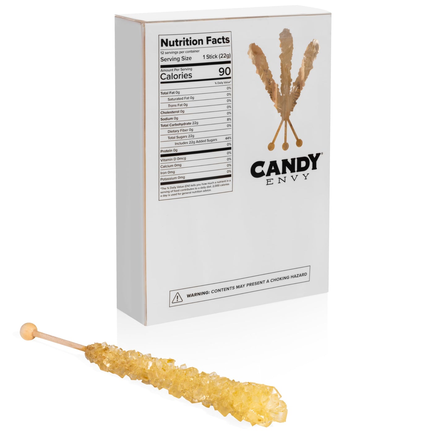 Candy Envy - Gold Rock Candy Sugar Sticks - Original Sugar Flavored - 12 Indiv. Wrapped