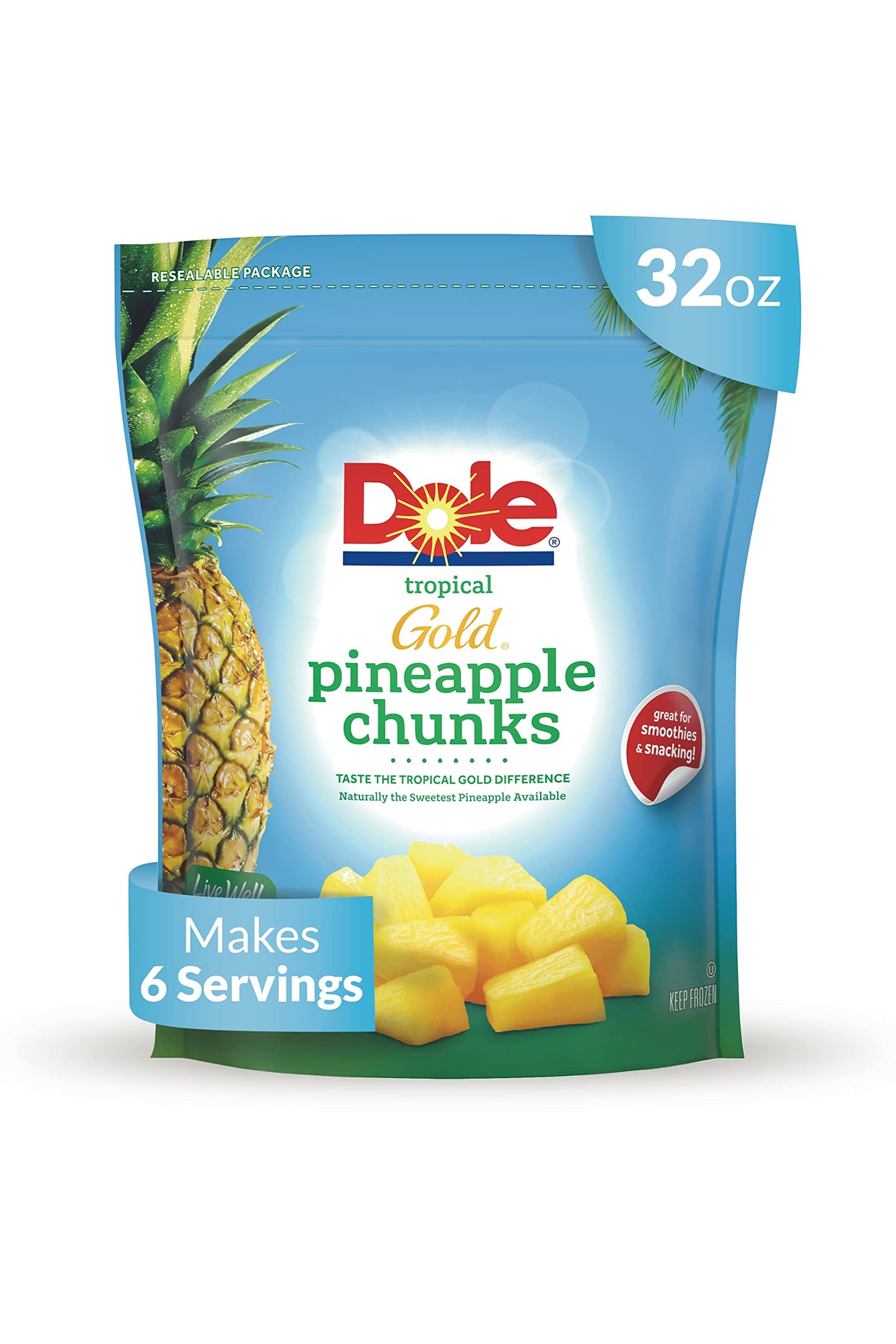 Dole Frozen, Tropical Gold Pineapple Chunks, 32oz