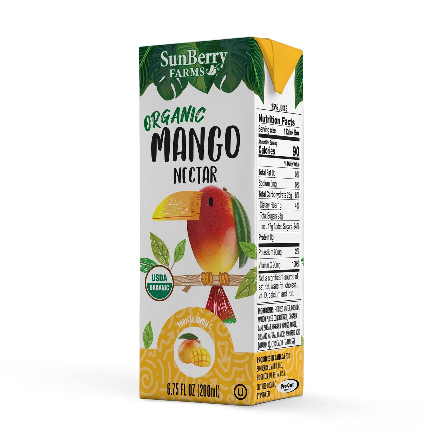Sunberry Farms Organic Mango Nectar Juice Boxes, 6.75 Fl Oz, 32 Pack, Gluten Free, Non-GMO, All Natural Refreshing Drink