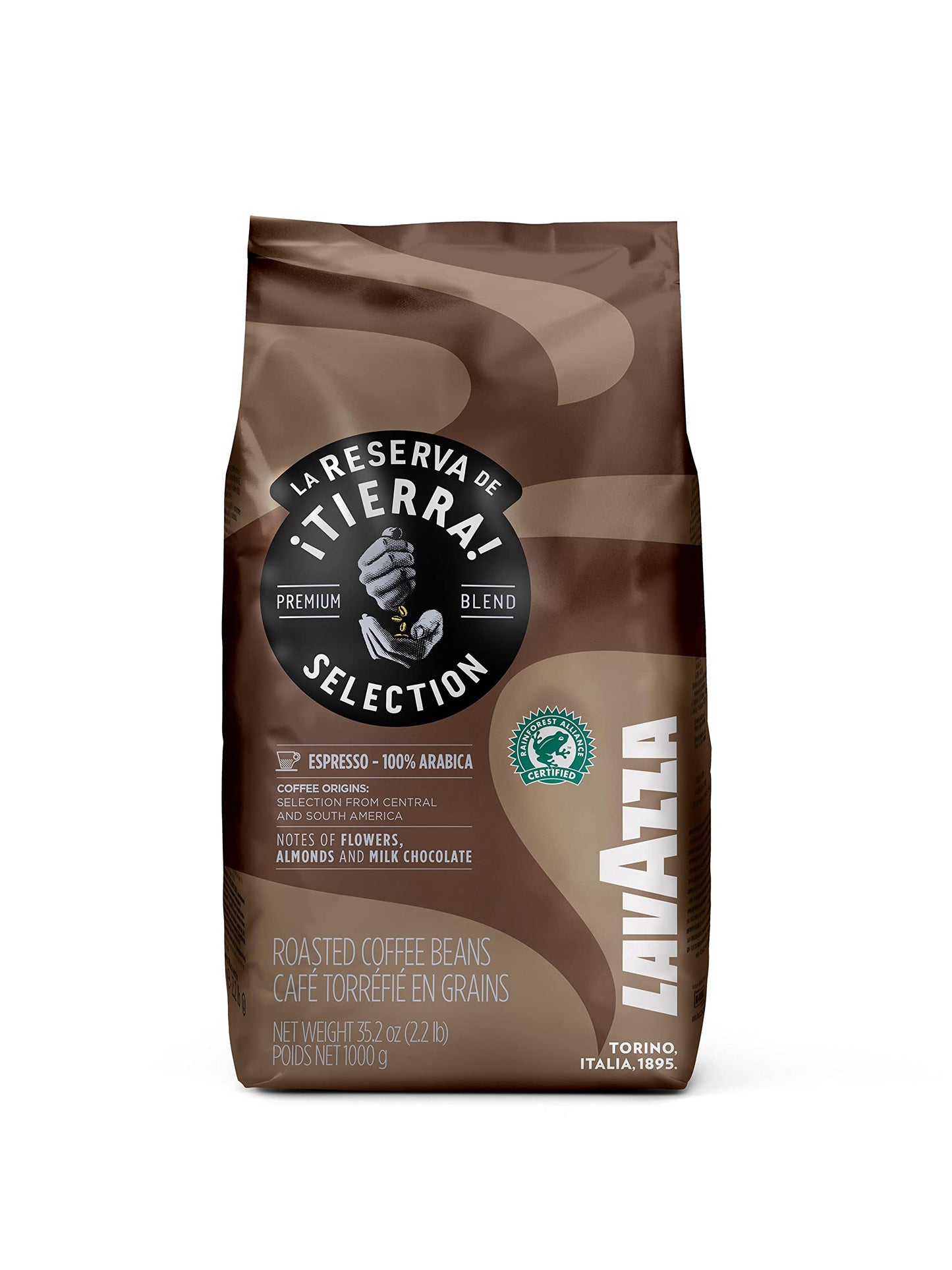 Lavazza Tierra! Selection Whole Bean Coffee Blend, Medium Roast, 2.2Lb Bag , 100% Arabica, Rainforest Alliance Certified, Sustainably Grow
