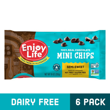 Enjoy Life Semi-Sweet Mini Chocolate Chips, Baking Chocolate Chips Bundle, Vegan, Dairy Free, Gluten Free, Nut Free, Kosher, Soy Free Allergy Friendly, 6 Bags (10 Oz Each)