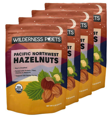 Wilderness Poets, Organic, Pacific Northwest-Grown Hazelnuts - Raw, Whole Nuts With Skins, No Shells. Bulk Size - 5 Pound (Pack