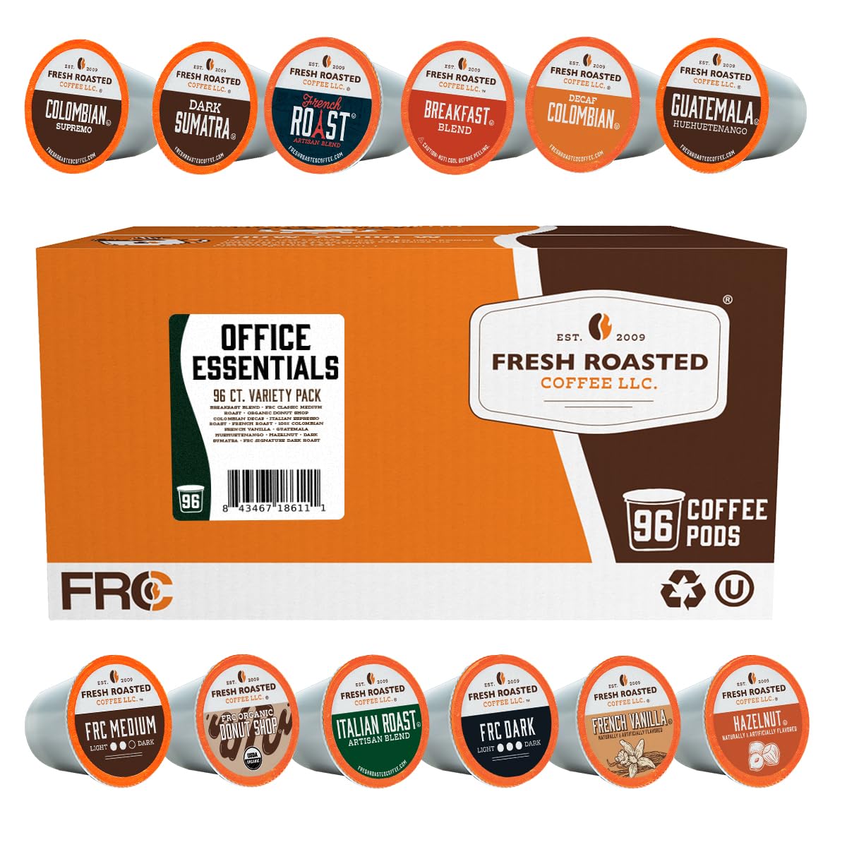 Fresh Roasted Coffee Office Essentials Variety Pack K-Cup Compatible 96 Count