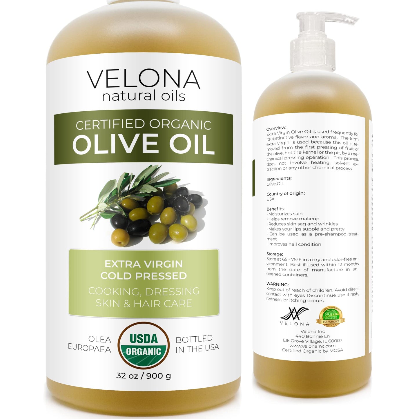 Olive Oil Extra Virgin Organic Unrefined Cold Pressed Velona (32Oz)