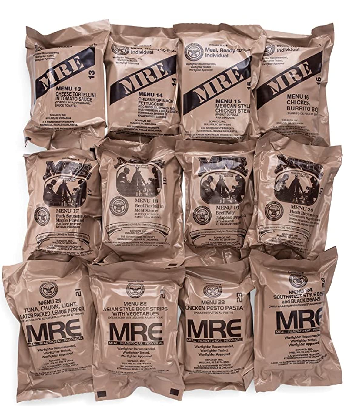 Ameriqual 24ct US Military Surplus MRE Meals Ready to Eat 2021 Inspect A+B Case Bundle Menus 1-24