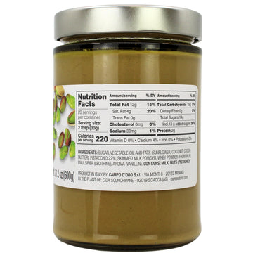 Pistachio Butter Sweet Cream 21.2 oz (600g) Rich & Nutty Pistachio Spreand Cream for Dubai Chocolate Bars Campo DOro