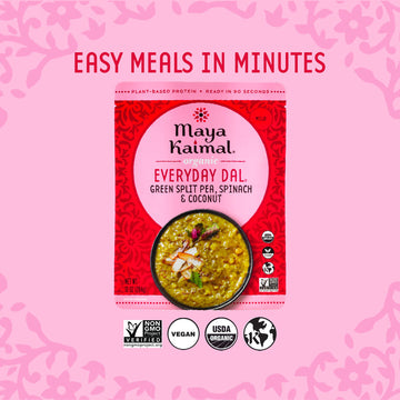Maya Kaimal Organic Indian Green Split Pea Everyday Dal, Fully Cooked With Spinach And Coconut. Vegan, Microwavable, Ready To Ea