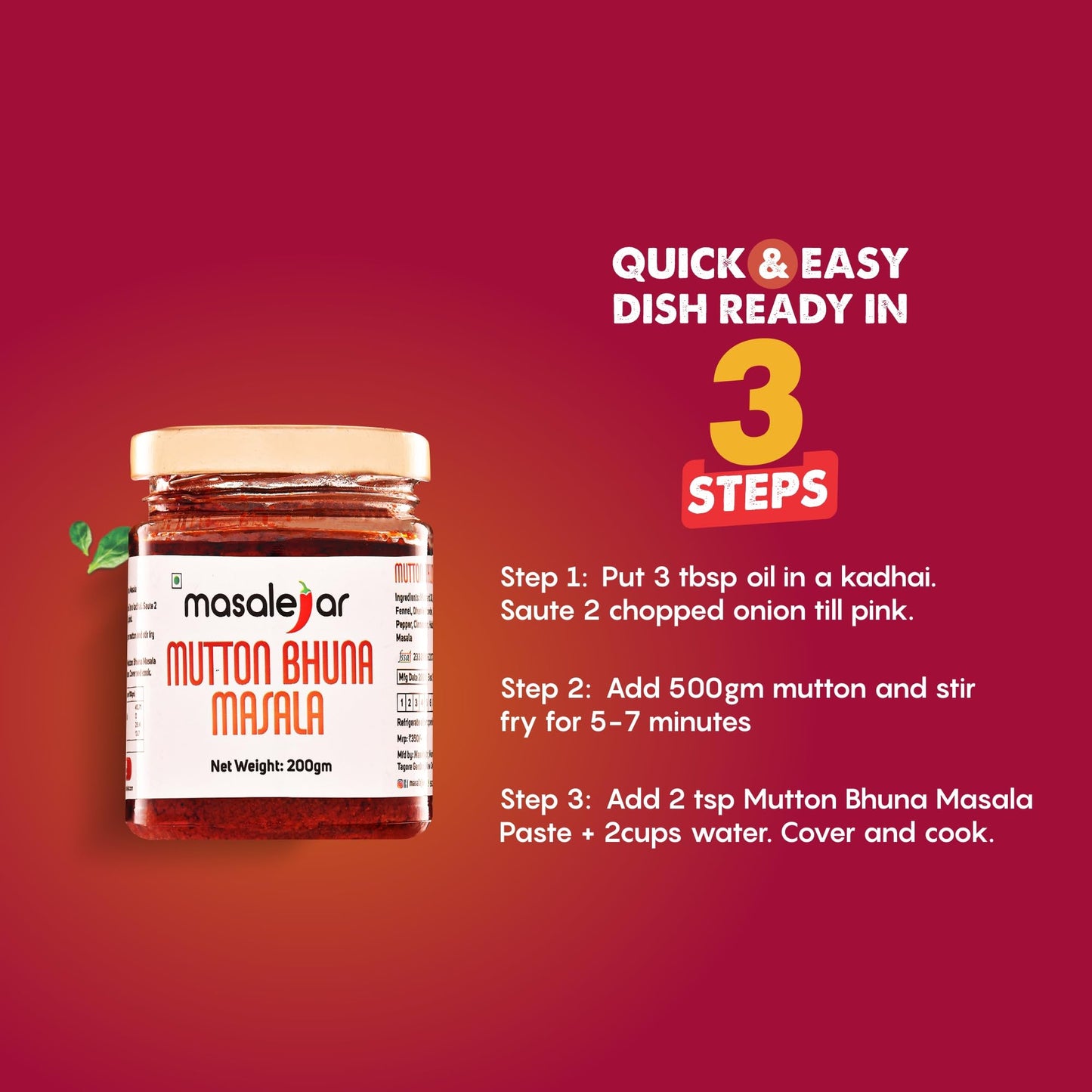 Masalejar Ready To Cook Mutton Bhuna Masala Spice Mix 200Gm Serves 5-6 | Chicken Bhuna Meat Masala | Just Mix & Cook | No Added