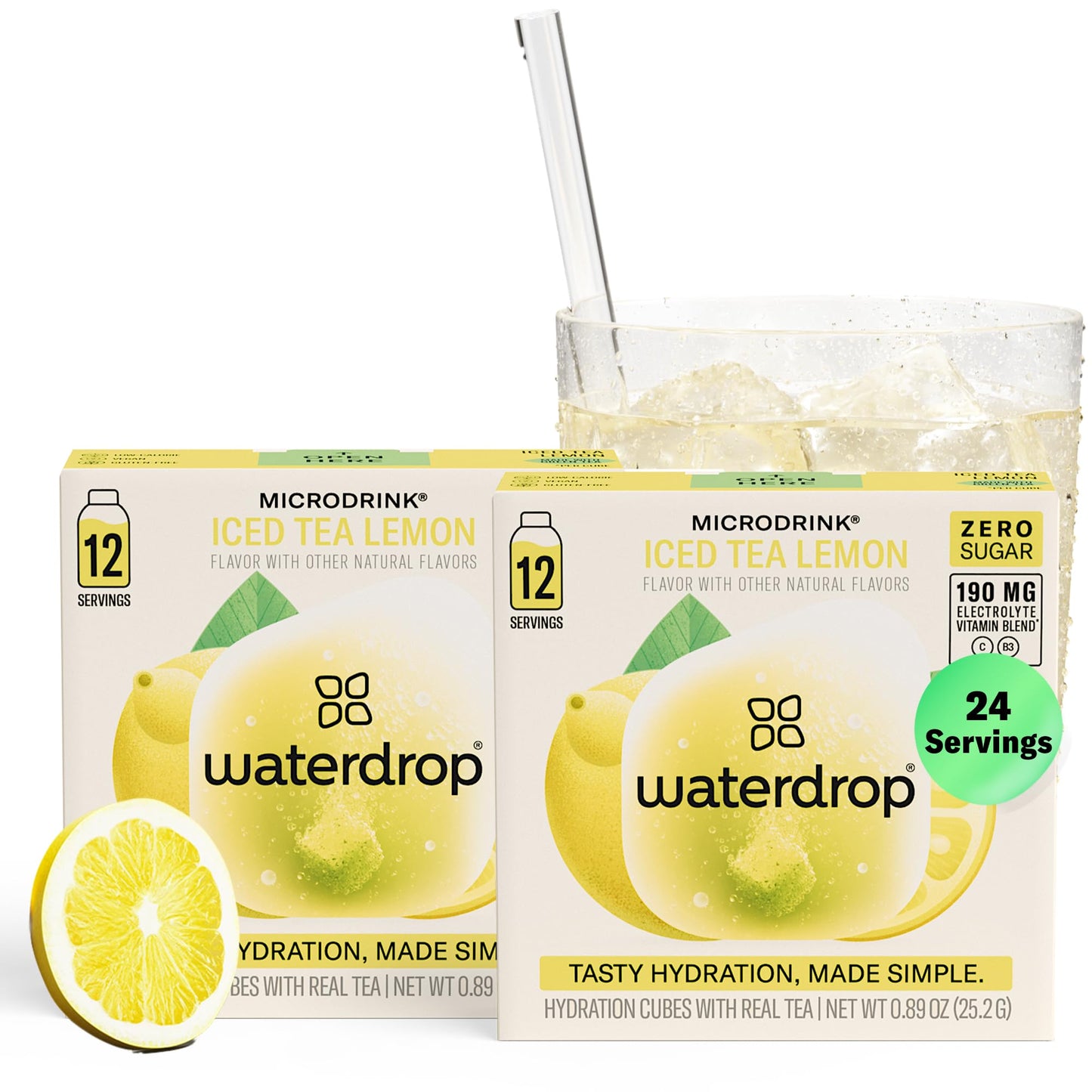 Waterdrop Hydration Cubes With Vitamin C B Vitamins And Electrolytes Iced Tea Lemon Flavor Flavored Water Enhancer Cubes For Still & Sparkling Water Low Calorie Sugar Free Gluten Free 24 Count