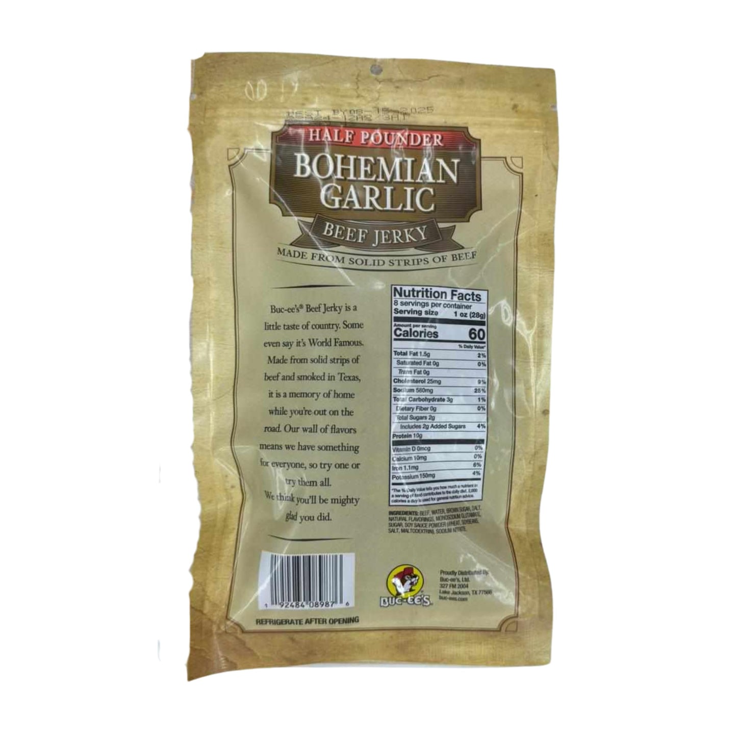 Buc-ees Beef Jerky - Bohemian Garlic Flavor - 8 oz - Premium Handcrafted Snack Made in Texas