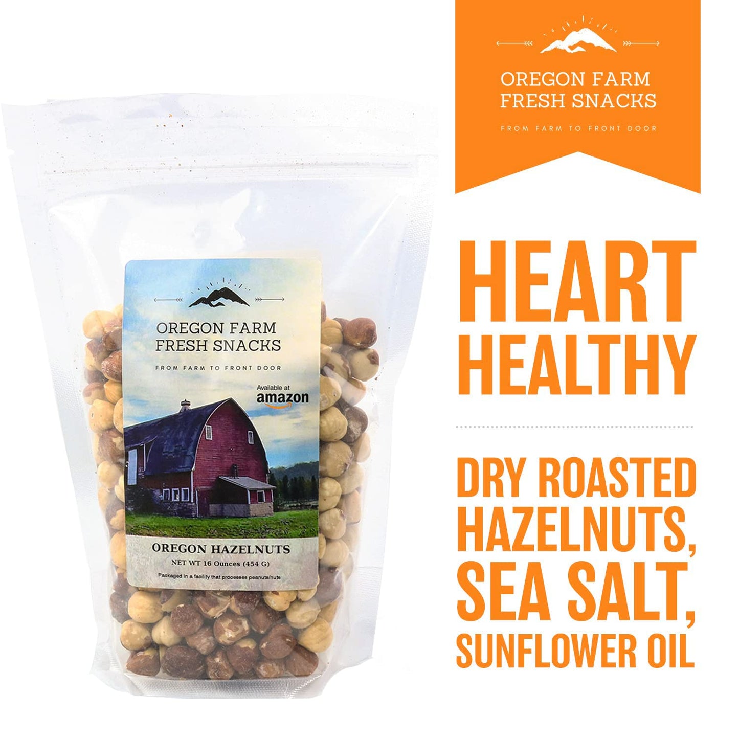 OREGON FARM FRESH SNACKS Natural Roasted Hazelnuts, Lightly Salted, 16oz