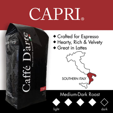 Caffe D'Arte Capri Whole Bean Espresso Coffee, 5 Pounds