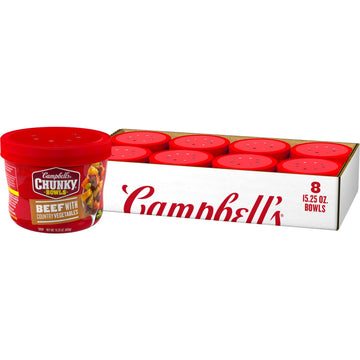 Campbell'S Chunky Soup, Beef Soup With Country Vegetables, 15.25 Oz Microwavable Bowl (Case Of 8)