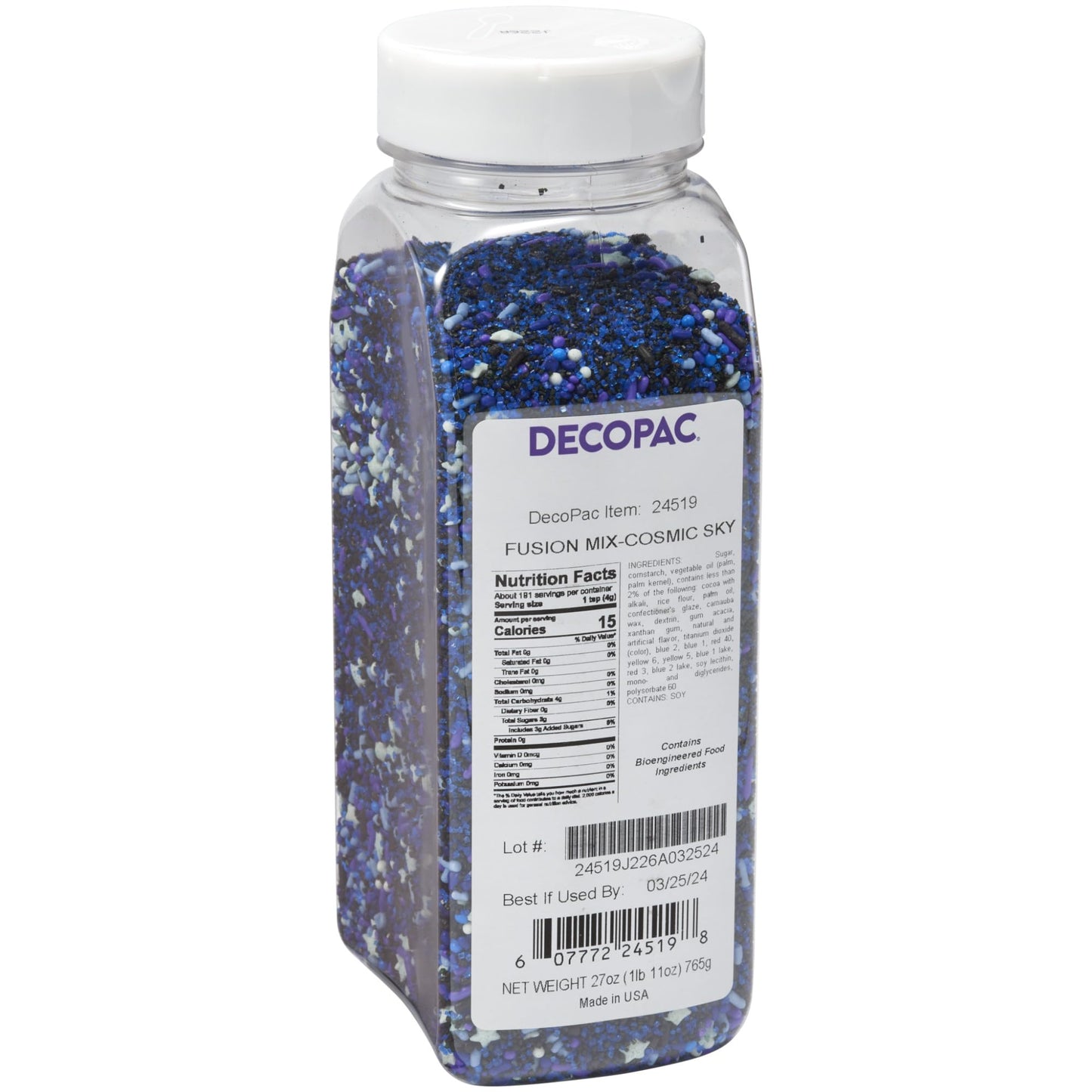 DecoPac Cosmic Skies Fusion Mix Sprinkles, 26oz, Blue, White Shaped Candy Sprinkles in Handheld Container, Edible Decorations Fo
