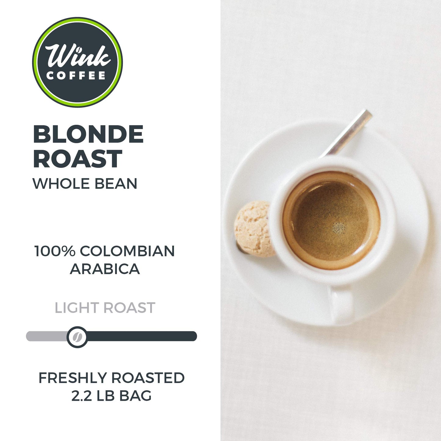 Wink Blonde Roast Whole Bean Coffee, Large 2.2 Pound Bag, 100% Arabica Coffee Beans, Single Origin Colombian, Smooth, Light, And