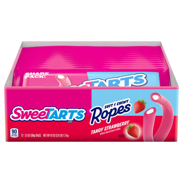 SweeTARTS Ropes, Tangy Strawberry Flavor, 3.5 Ounce Pouches (Pack of 12)