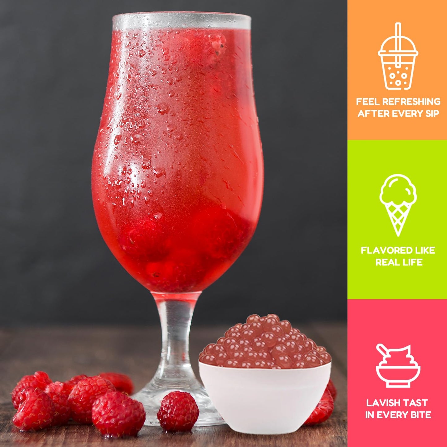 Fanale Raspberry Popping Boba Pearls, Vegan, Non Gmo, Gluten Free, Fat Free, Perfect For Bubble Tea, Smoothies, Ice Cream, Desse