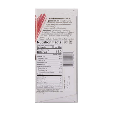 Theo Chocolate Raspberry Organic Dark Chocolate Bar, 70% Cacao, 12 Pack | Vegan, Fair Trade