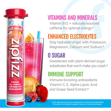 Zipfizz Energy Drink Mix, Electrolyte Hydration Powder with B12, Antioxidants, Electrolytes and Multi Vitamin, Fruit Punch (20 C