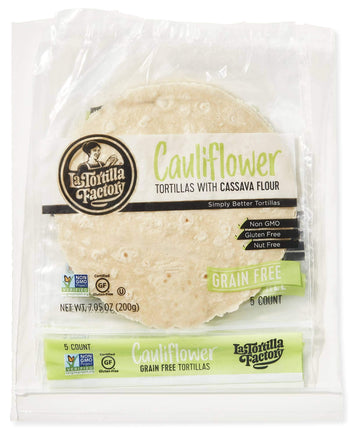 La Tortilla Factory Grain-Free Cauliflower Tortillas, 5 Count (Pack of 6) - Healthy, Low-Carb Alternative for Tacos and Wraps