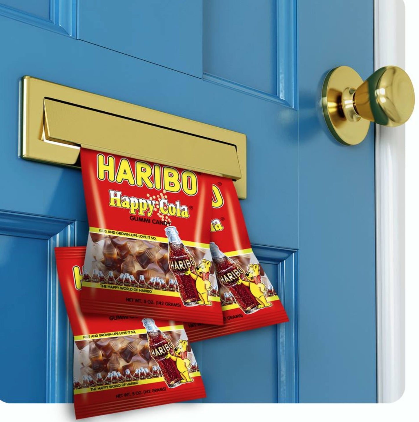 Haribo Gummi Candy, Happy-Cola Gummy Candy Soda Bottles, 5 Ounce Share Size Bags (Pack Of 12) Delicious Soft & Chewy Sweet Snacks, Classic Cola Flavor