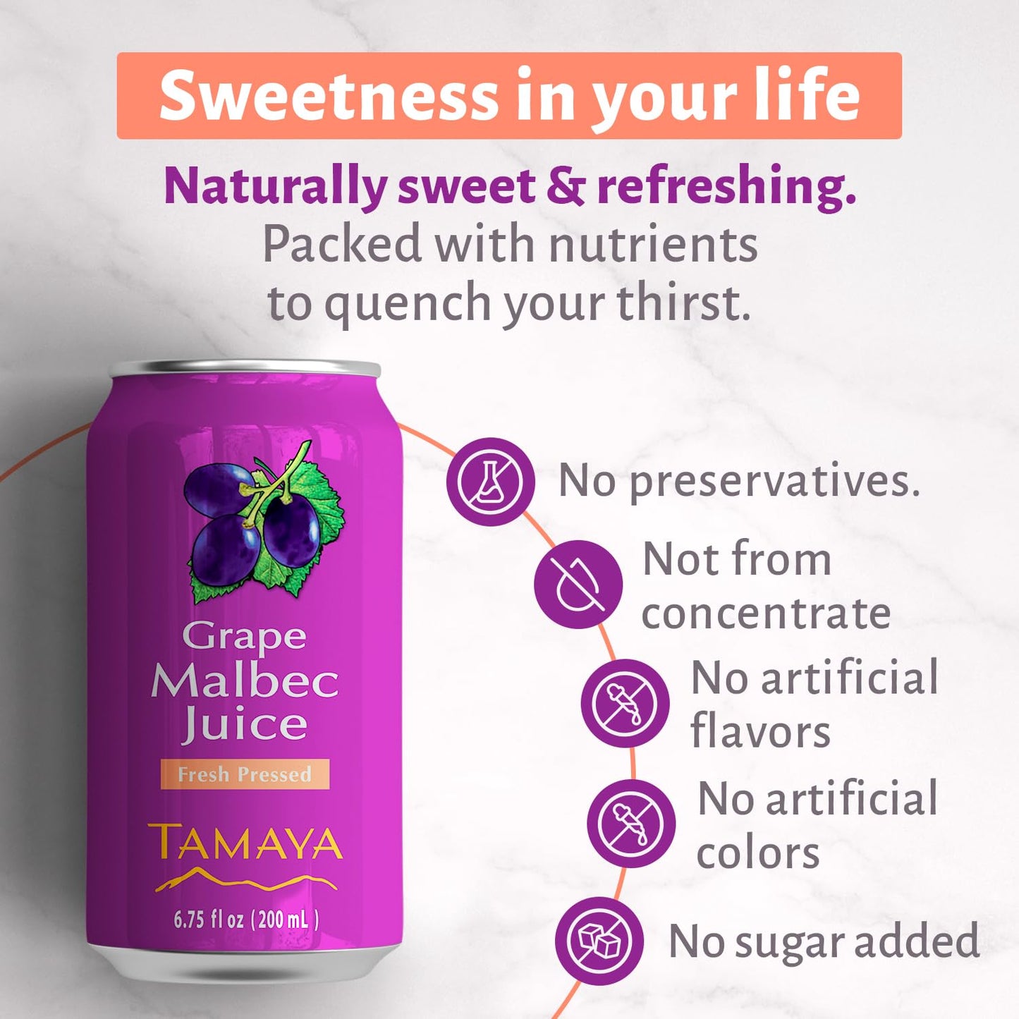 TAMAYA g -flavored G Juice, NFC, No Sugar Added, Vegan Friendly, 6.75 Fl Oz Mini Cans, Pack of 12