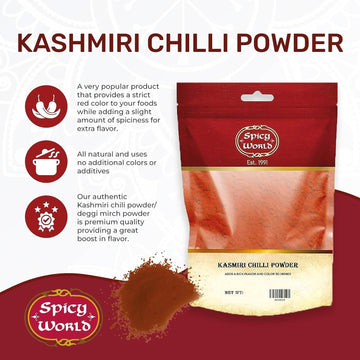Spicy World Kashmiri Chili Powder Red 2 Ounce Bag | All Natural Low Heat, Red Chili Powder - Red Pepper Powder