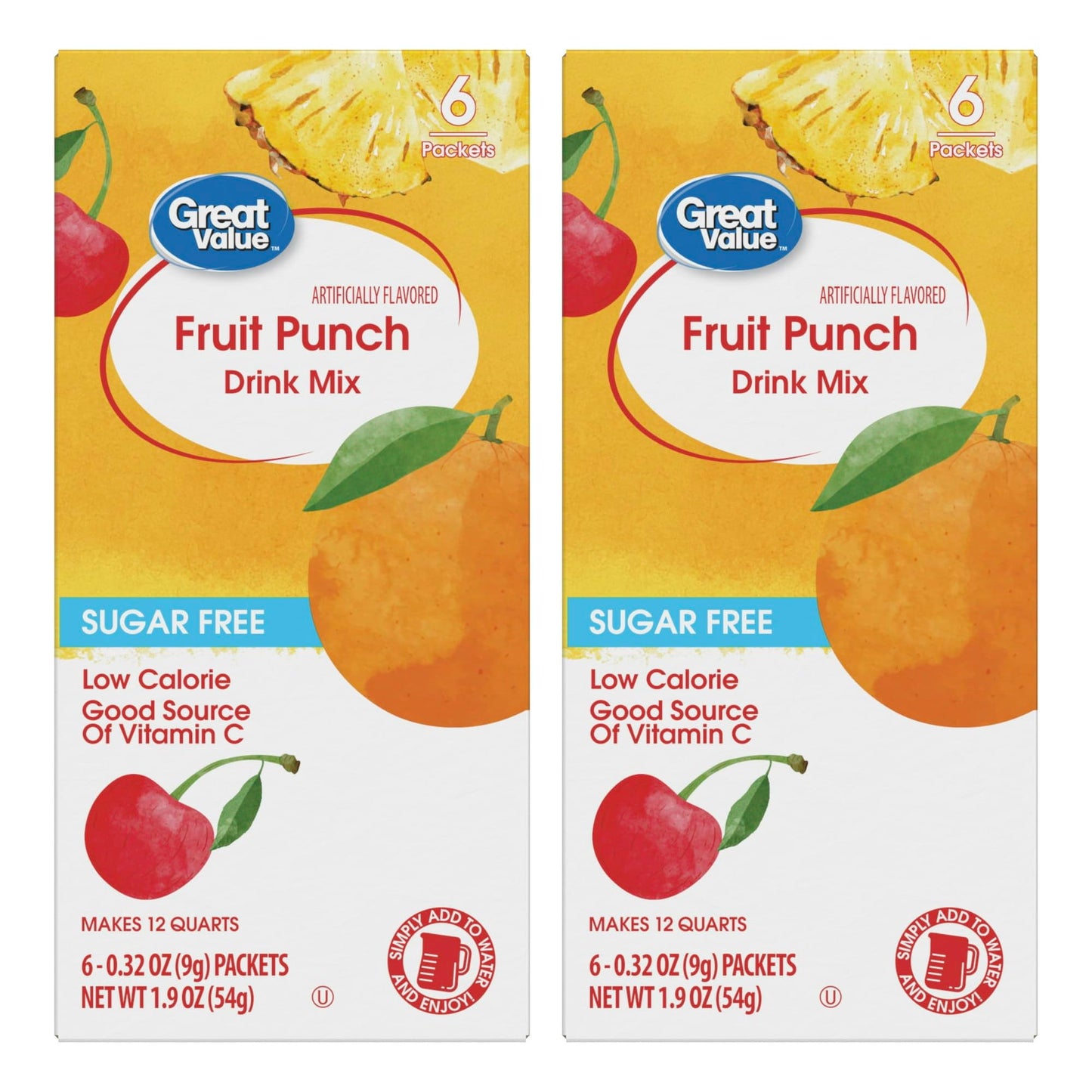 Generic Drink Mix Bundle - Low Calorie Fruit Punch - 2 Pitcher Size Boxes with 6 Packets Each
